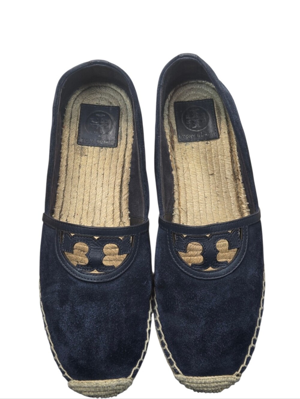 Tory Burch Sidney Navy Suede Espadrille Flats Logo Slip On Shoes Womens 10 - Picture 4 of 11